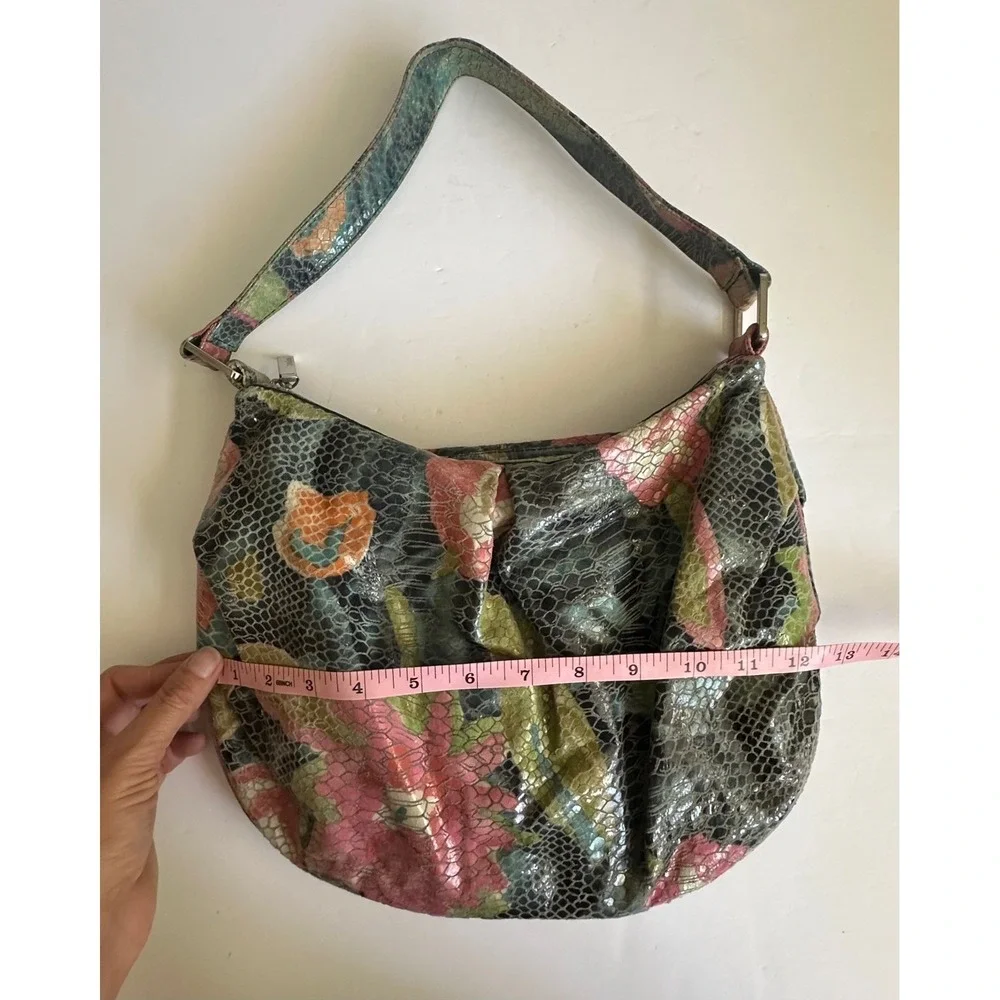 Y2K Hobo International Snakeskin Embossed Floral Leather Shoulder Bag Multi